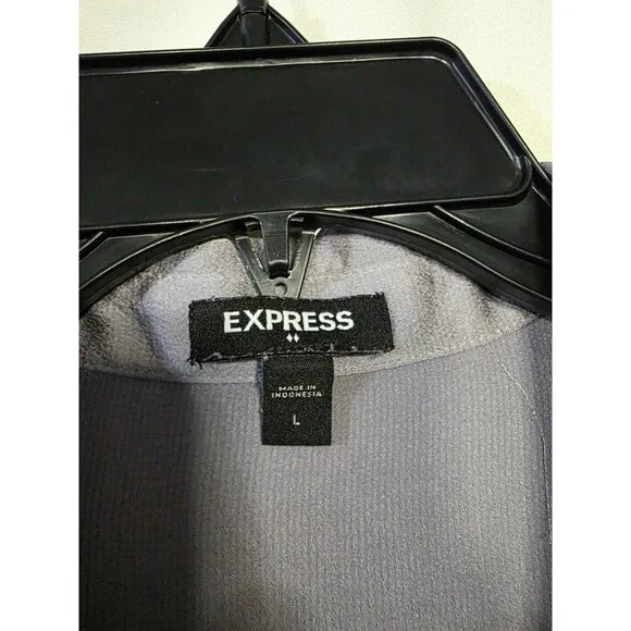 Express Women's Button Up Blouse Large Long Sleeve 100% Polyester Gray - Picture 3 of 4